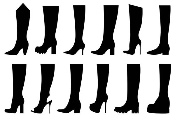 Set Different Boots Isolated White — Stock Vector