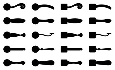 Kümesi üzerinde beyaz izole farklı kapı kolları