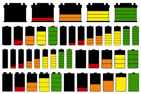 Set Van Verschillende Batterijen Geïsoleerd Wit — Stockvector