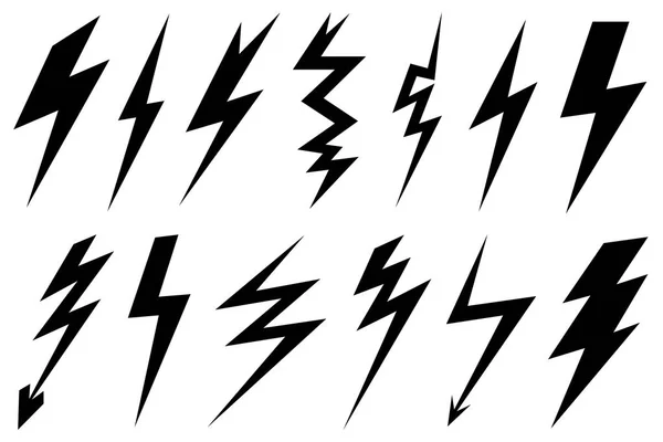 Set Different Lightning Bolts Isolated White — Stock Vector