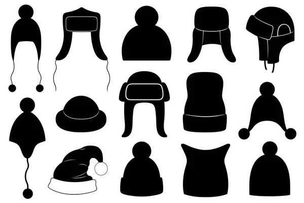 Conjunto Diferentes Sombreros Invierno Aislados Blanco — Vector de stock
