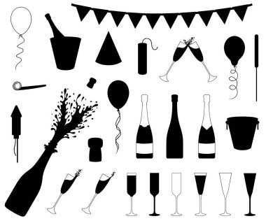 Beyaz izole farklı New Year's Eve nesneleri kümesi