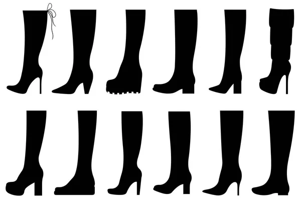 Set Different Boots Isolated White — Stock Vector
