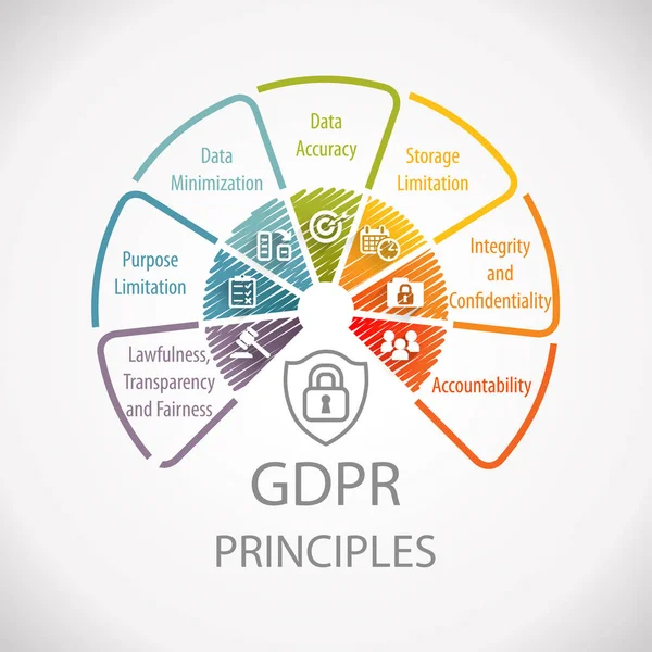 Gdpr Algemene Beginselen Inzake Gegevensbescherming Verordening Wiel Infographic — Stockfoto