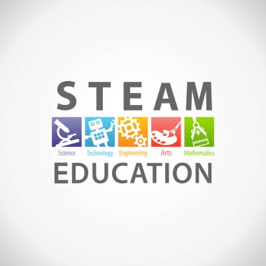 Buhar kök eğitim kavramı Logo. Bilim Teknoloji Mühendisliği sanat matematik