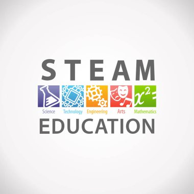Buhar kök eğitim kavramı Logo. Bilim Teknoloji Mühendisliği sanat matematik
