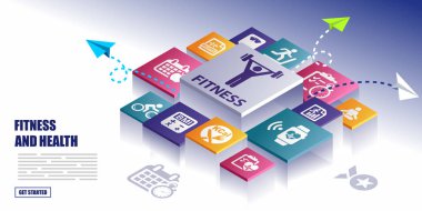 Sağlık ve Fitness simgeler kavramı afiş