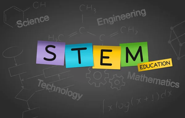 Stem Onderwijs Post Notes Concept Achtergrond Science Technology Engineering Mathematics — Stockvector
