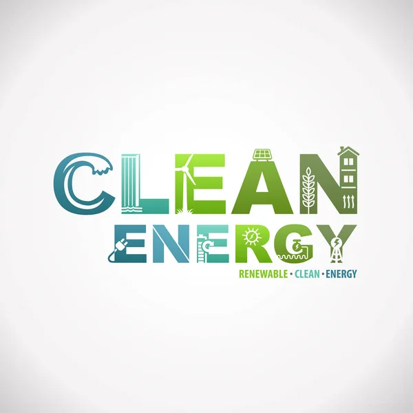 清洁可再生能源绿色能源文字设计信息图 — 图库矢量图片