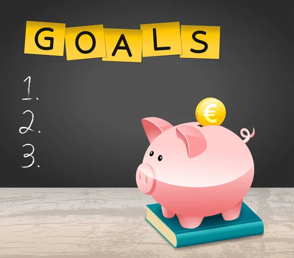 New Year Financial Goals List Euro Coin Piggy Bank — Stock Photo, Image