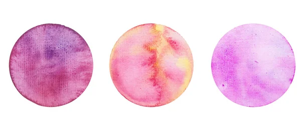 Suluboya elle boyanmış daire şekli tasarım elementleri. Çok renkli suluboya noktalar. Metnin için suluboya lekeleri tasarımı