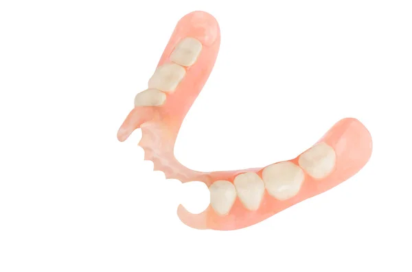 Dentiera Parziale Plastica Rimovibile Fondo Bianco — Foto Stock