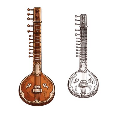 Vektör çizimi sitar müzikal insturment simgesi
