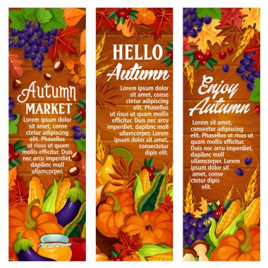 Sonbahar vektör yaprak düşer, hasat sezonu afiş