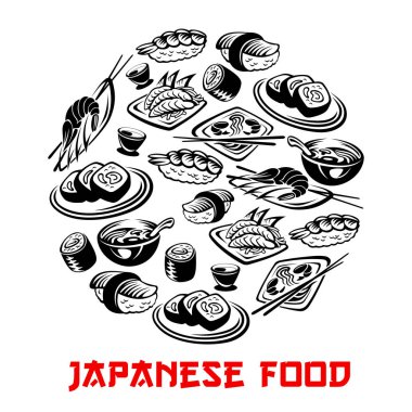 Japon yemekleri poster ve vektör suşi ve rulo