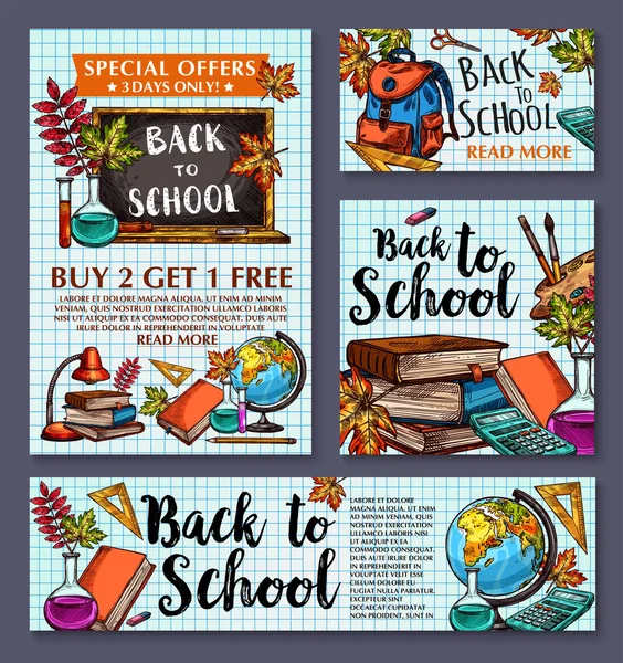 Back to School vector sale offer poster banner — Stock Vector