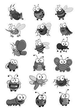 Böcekler ve Buglar vektör karikatür komik Icons set