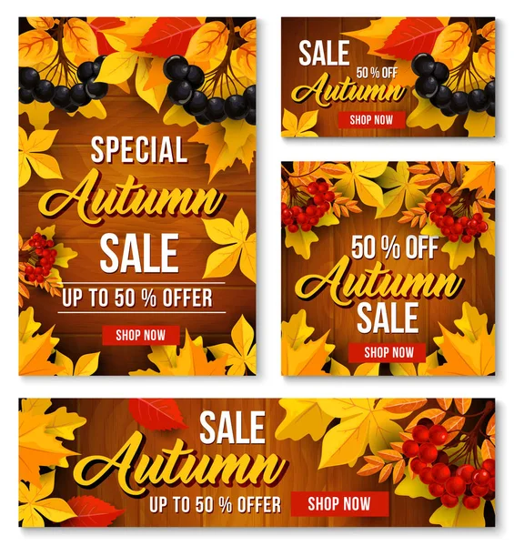 Vente d'automne en ligne affiche vectorielle discount, bannière — Image vectorielle