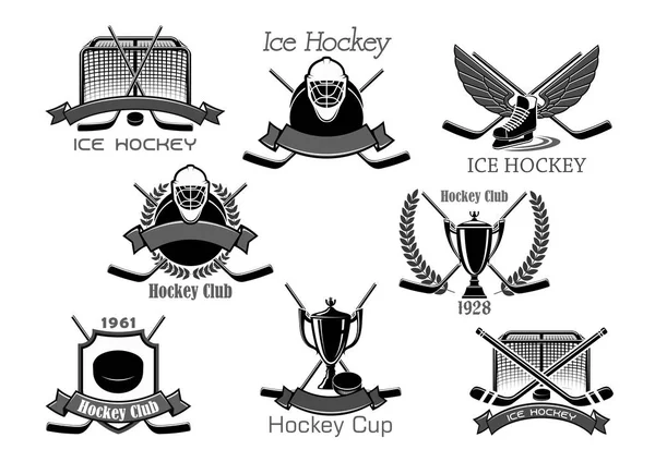 Hielo club de hockey torneo taza premio vector iconos — Vector de stock