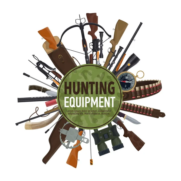Hunting weapon and equipment poster design — Stock Vector
