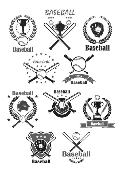 Ícones de vetor de esporte de beisebol ou emblemas de torneio — Vetor de Stock