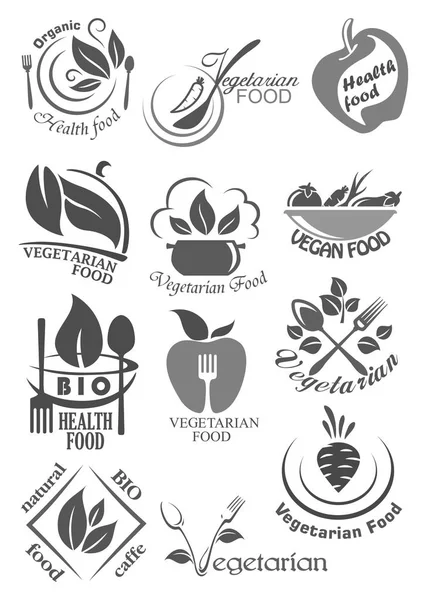 Χορτοφαγική εικονίδια για vegan εστιατόριο ή καφέ — Διανυσματικό Αρχείο