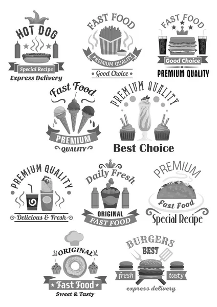 Vektorsymbole für Fastfood-Restaurants gesetzt — Stockvektor