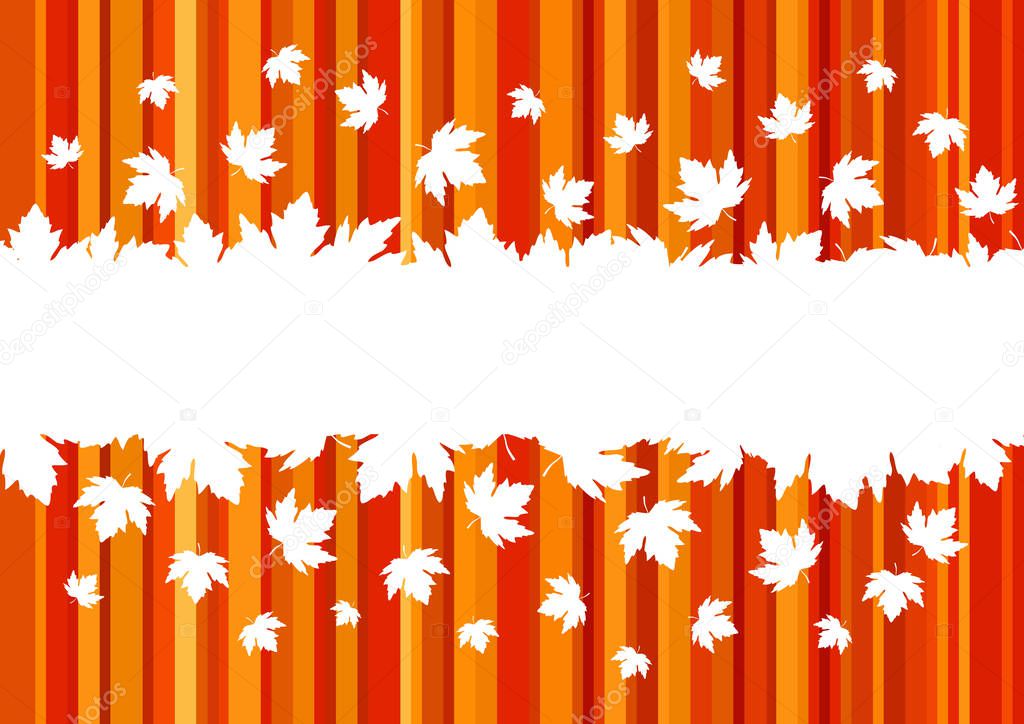 Banner with colorful autumn leaves, copy space. Seasonal banner, concept of autumn. Design for advertising. Autumnal image in orange and yellow colors, floral background. White space for text.