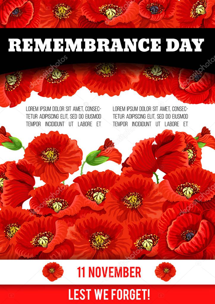 Vector poppy poster of Remembrance day 11 November
