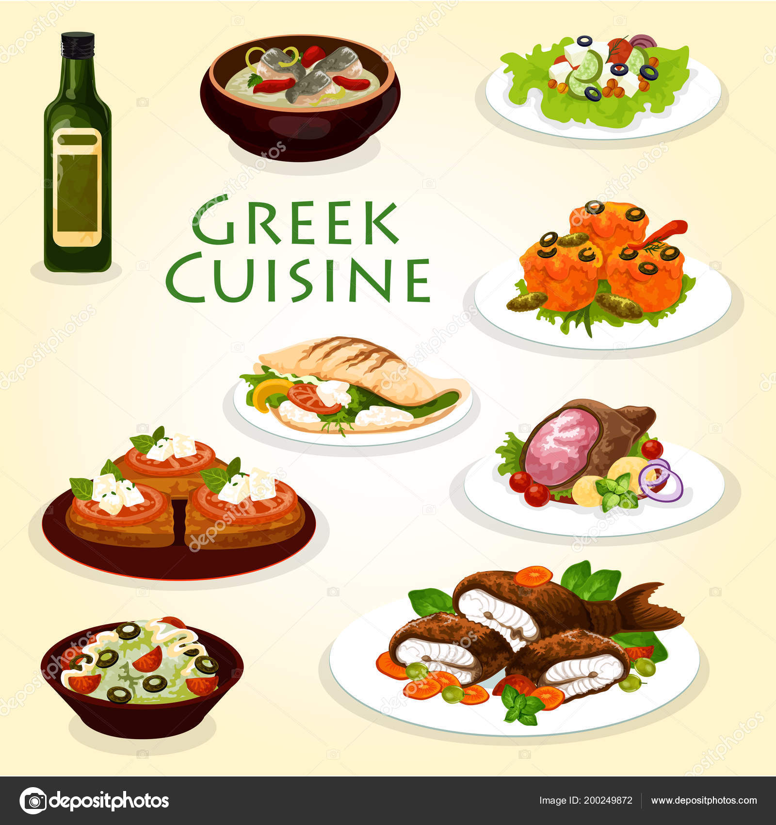 Greek dinner icon with mediterranean cuisine food Stock Vector Image by ...