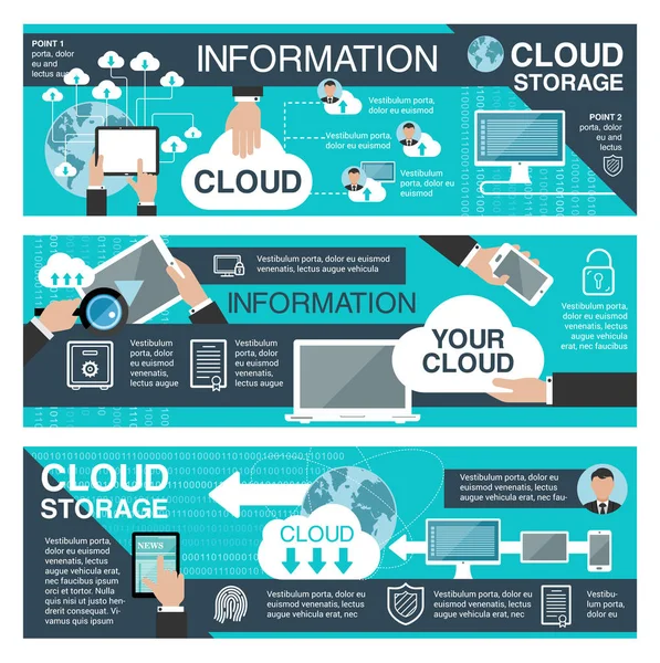 Felhő-adatok tárolása és az információ technológia — Stock Vector