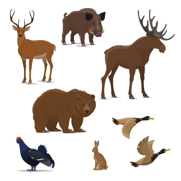 Bosque salvaje animal y pájaro icono del deporte de caza — Vector de stock