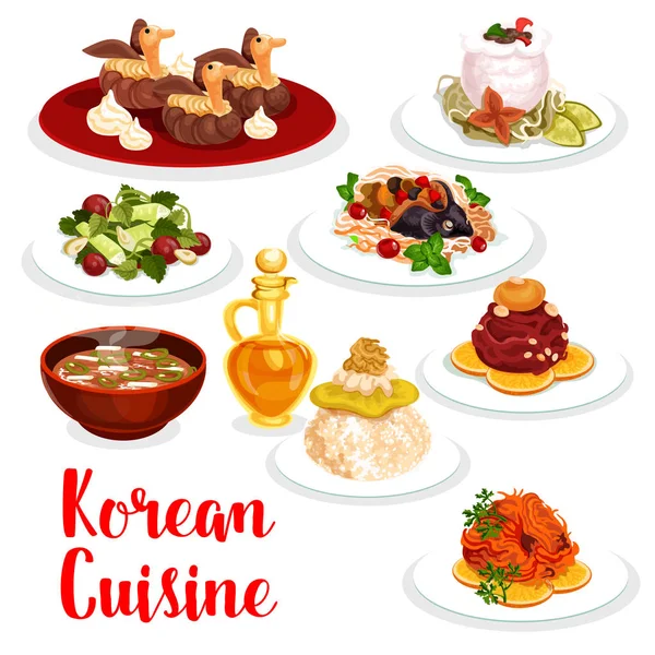 Koreai konyha ebéd icon étterem az ázsiai élelmiszer — Stock Vector