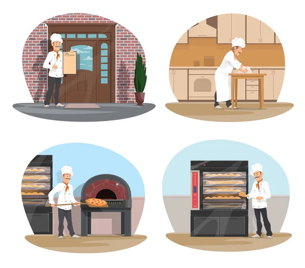 Baker, pizza ve pasta Şef simgesi fırın tasarım — Stok Vektör