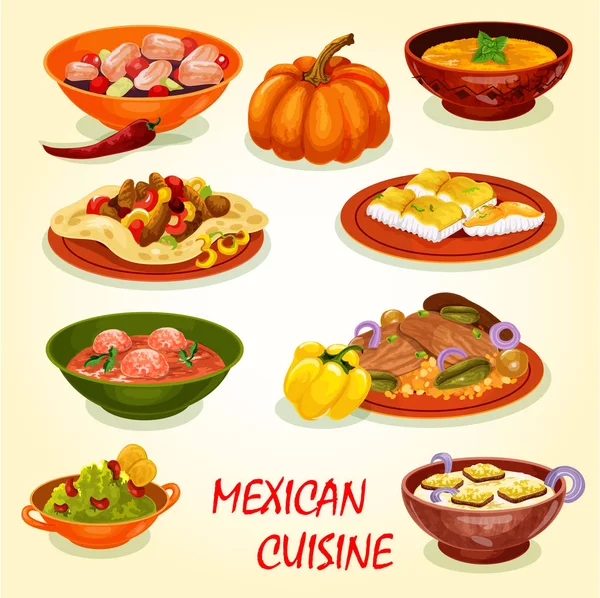 Icono de la cocina mexicana con comida tradicional — Vector de stock