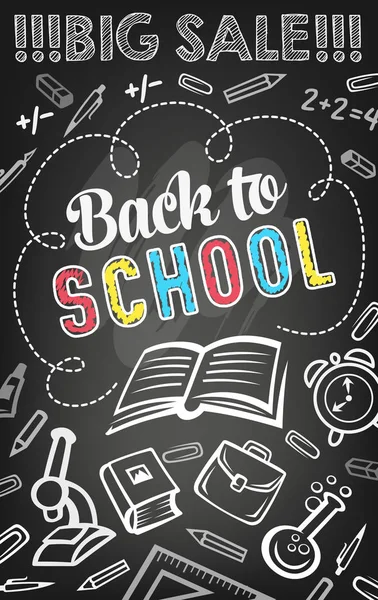 Yazı tahtası üzerinde okul malzemeleri satış teklif bayrağı