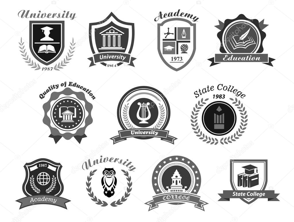 Vector icons set for college or state university