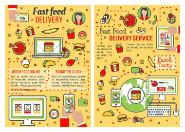 Fast food teslim hizmeti ince çizgi banner tasarımı