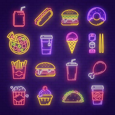 Fast food ve içki neon ışık tabela için oturum açın
