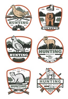 Hunting club vintage badge with bird and animal clipart