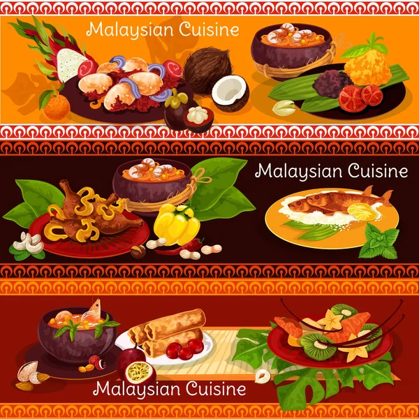 Dania kuchni malezyjskiej baner dla egzotycznych azjatyckich menu — Wektor stockowy