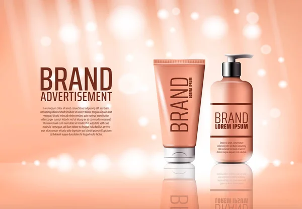 Plakat reklama marki kosmetyczne Butelki krem — Wektor stockowy