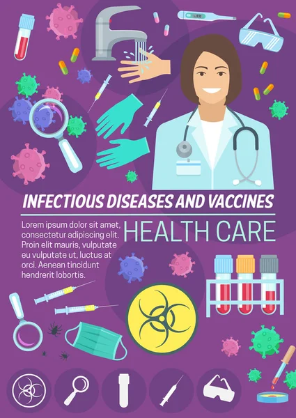 Medicina per malattie infettive e striscione vaccinale — Vettoriale Stock