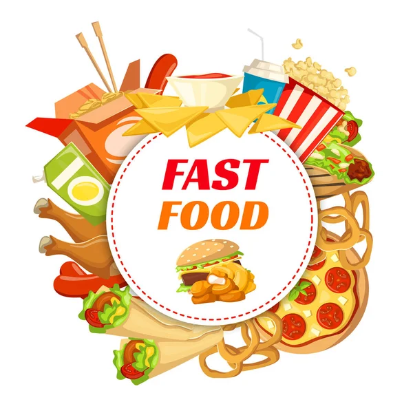 Fast food restaurang affisch med lunch menyn ram — Stock vektor