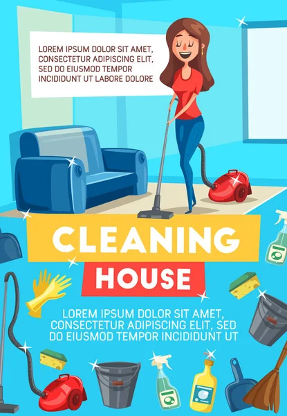 Temizlik maddeleri ile temizlik ev banner — Stok Vektör