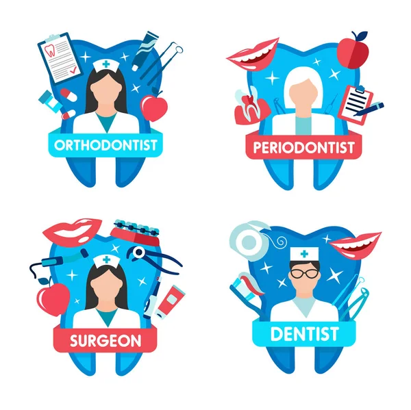 Icône de dentisterie avec médecin dentiste et dent — Image vectorielle