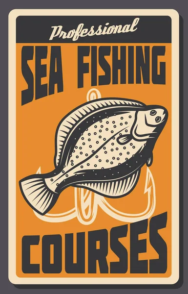 Hav fiske kurser retro banner fisk och krok — Stock vektor