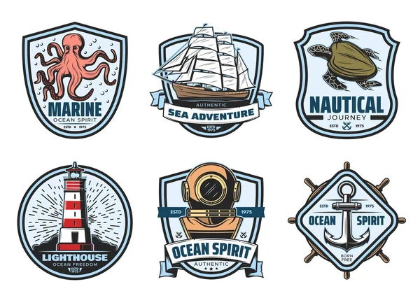 Etiqueta vintage de aventura marina para heráldica náutica — Vector de stock