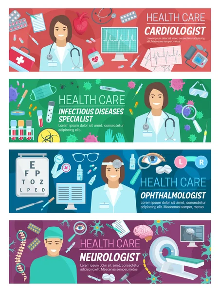 Banner de cuidados de saúde para design de serviços médicos — Vetor de Stock
