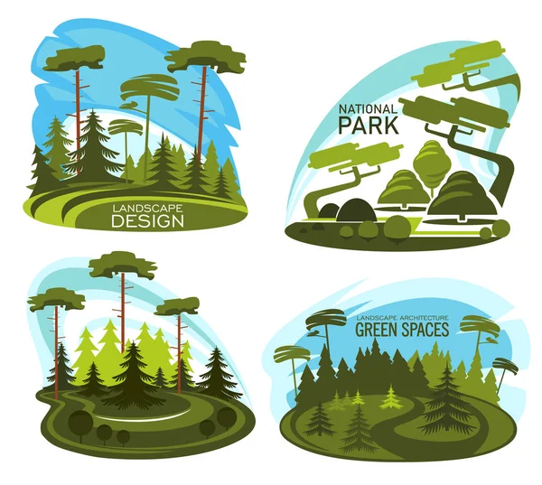 园艺服务公司景观设计图标 — 图库矢量图片